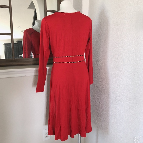 Cupio RED Crepe Long Sleeve Midi Dress, Size L New w/Tag - Picture 7 of 11